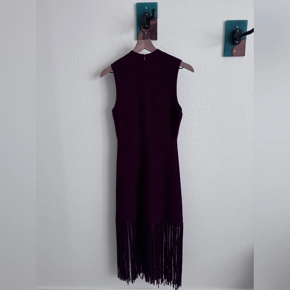 Sandro Burgundy Knit Fringe Midi Dress - Picture 6 of 7